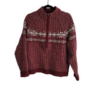 Woolrich womens 3/4 zip sweater 100% Lambs Wool Large